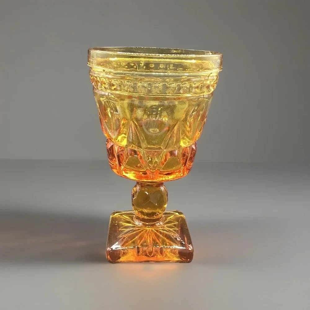 VTG Indiana Glass Colony Park Lane Amber Pedestal Goblets‎ Set Of 6 4.5